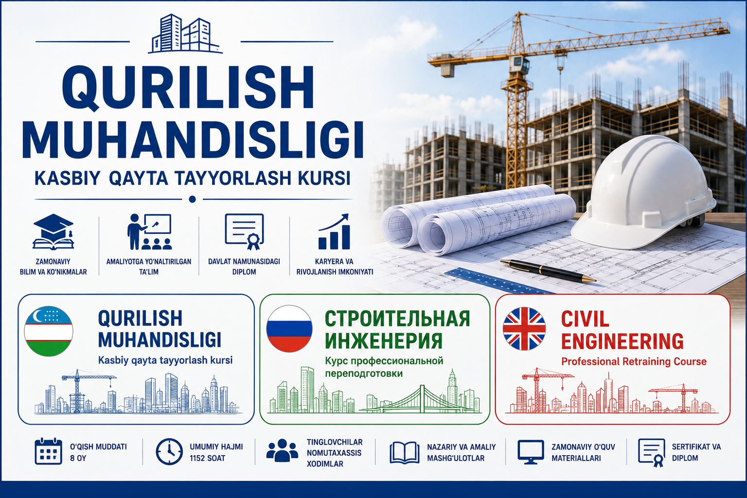 Qurilish muhandisligi (kasbiy qayta tayyorlash kursi)